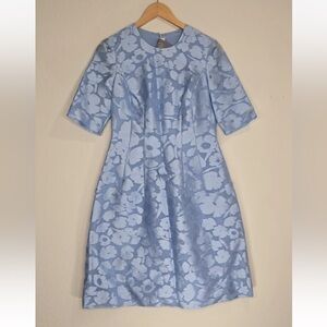 Lela Rose Holly Floral Jacquard Elbow Sleeve Short Dress Blue Size 6 Womens